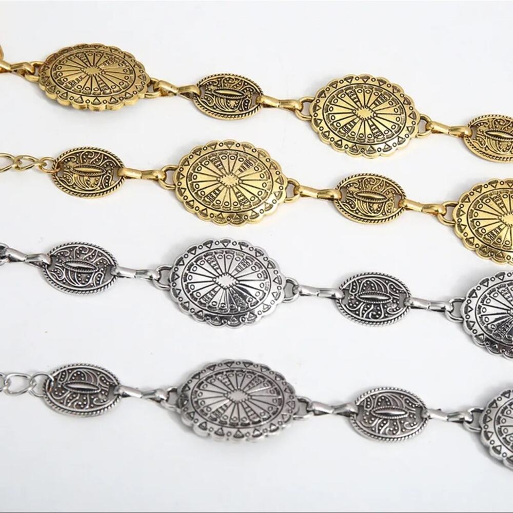 Bohemian Gold Tone Medallion Chain Belt - Picture 9 of 13